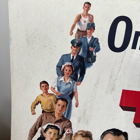 Vintage Red Cross recruiting cardboard sign on the job - Picture 2 of 10